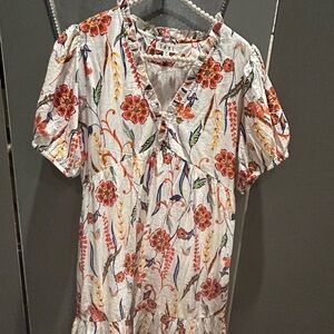 THML maxi dress M Cotton smocked Neutral floral One tier Lightweight Flowing EUC